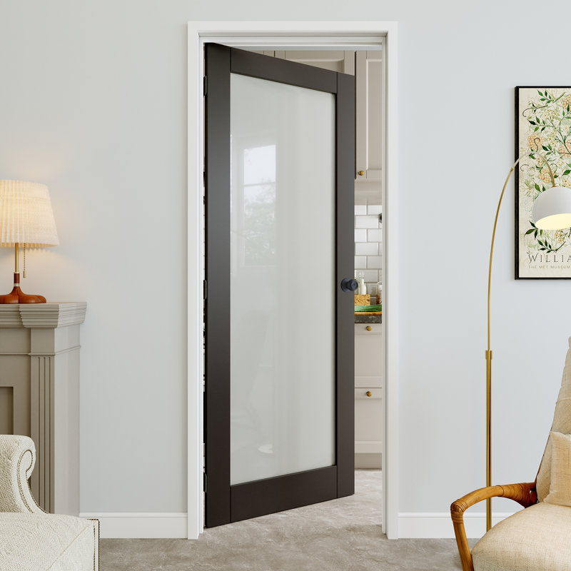 Portes intérieures à noyau solide en verre givré pré-fini 1-Lite avec cadre de porte et poignée sphérique, Gauche
