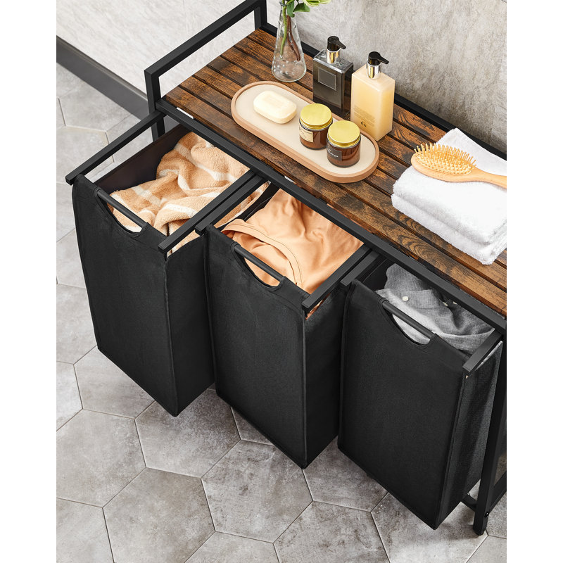 Laundry Sorter with Handles, Rustic Brown/Black