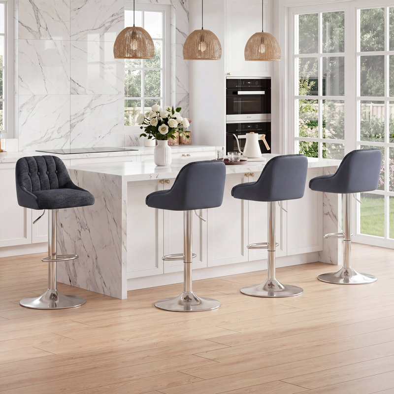 Swivel Upholstered Counter Stool with Metal Frame, Blue
