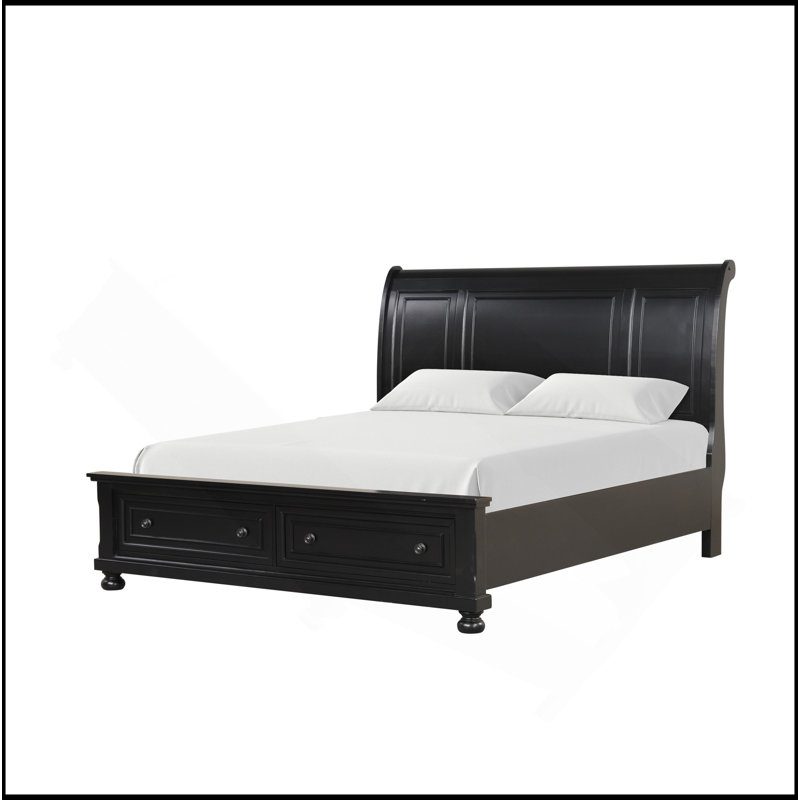 Lit luxueux en bois avec système de rangement avancé pour un confort optimal, Lit double, Noir, noir, noir, noir