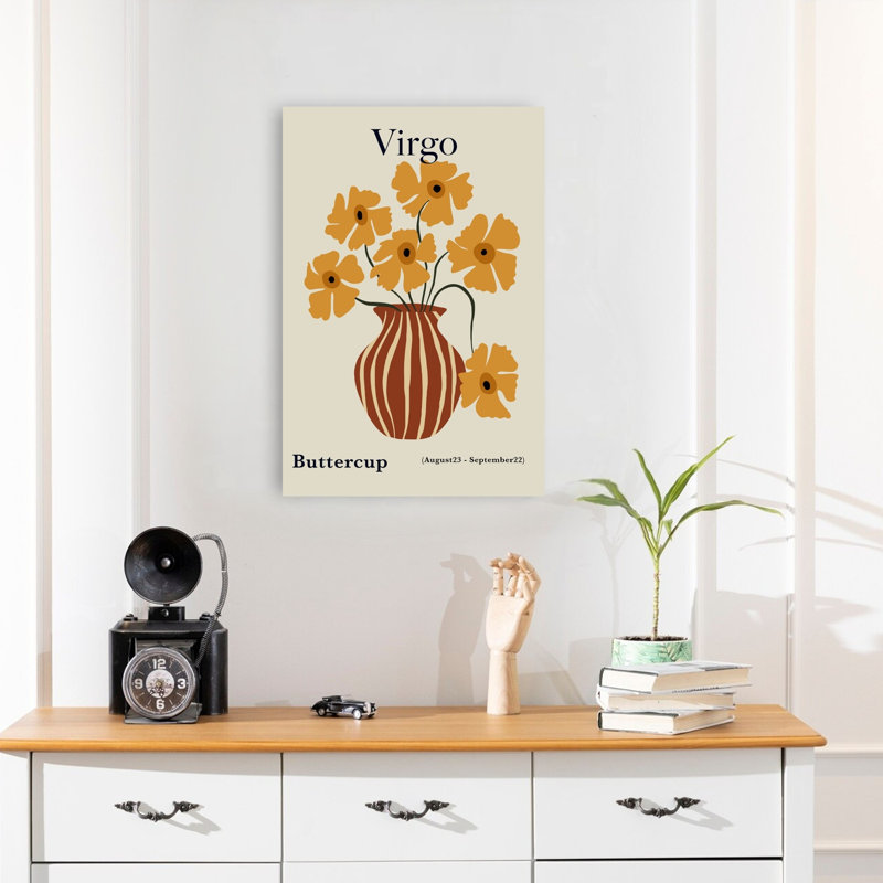 Virgo Buttercup Flowers Abstract Modern Retro Buttercup Flower Wall Art Print by Miho Art Studio - Wrapped Canvas Print