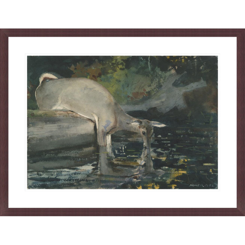«Deer Dr potable» par Winslow Homer - impression giclée encadrée, H 22,59 po x l 29,5 po