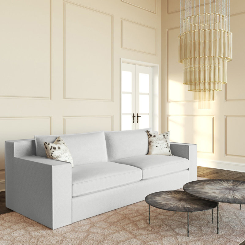 Canapé Mulberry, Velours moelleux imprimé bleu, H 33 po x l 84 po x p 45 po, Brun foncé
