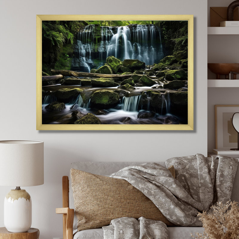 Scenic Whispering Waters Landscape II, Gold Picture Framed, 12" H x 20" W