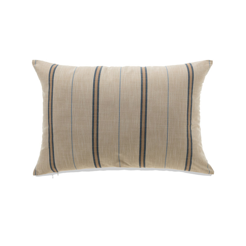 French Stripe Cotton Blend Lumbar Pillow, Navy, Polyester, 14" H x 22" W
