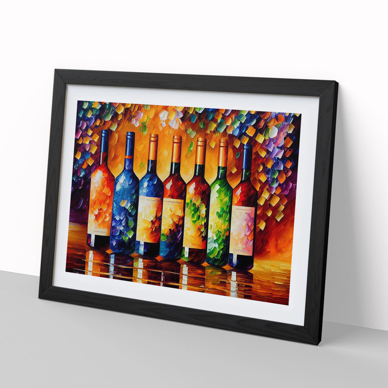 XH1022-10166X Wine Bottle Painting Vol.1 - Single Picture Frame Painting, Black, 25cm H x 34cm W x 2cm D