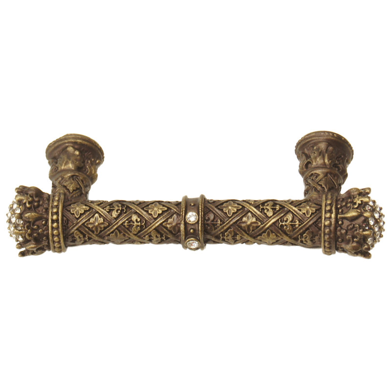 Carpe Diem 6330-3C Crowning Glory Queen Elizabeth Antique Brass Queen Elizabeth 5 inches c.c. pull w/ Swarovski Crystals in Antique Brass