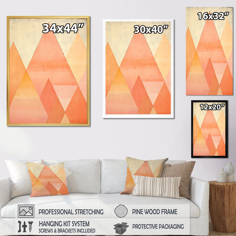 «Peachy Pyramids Shapes» sur toile, H 20 po x l 12 po x P 1 po, Cadre flottant doré