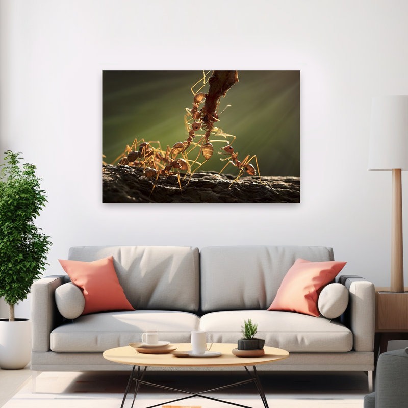 Red Ants Working Together Abstract Contemporary Ant Forest Nature Wall Art Print 1 Piece Wrapped Canvas Wall Art