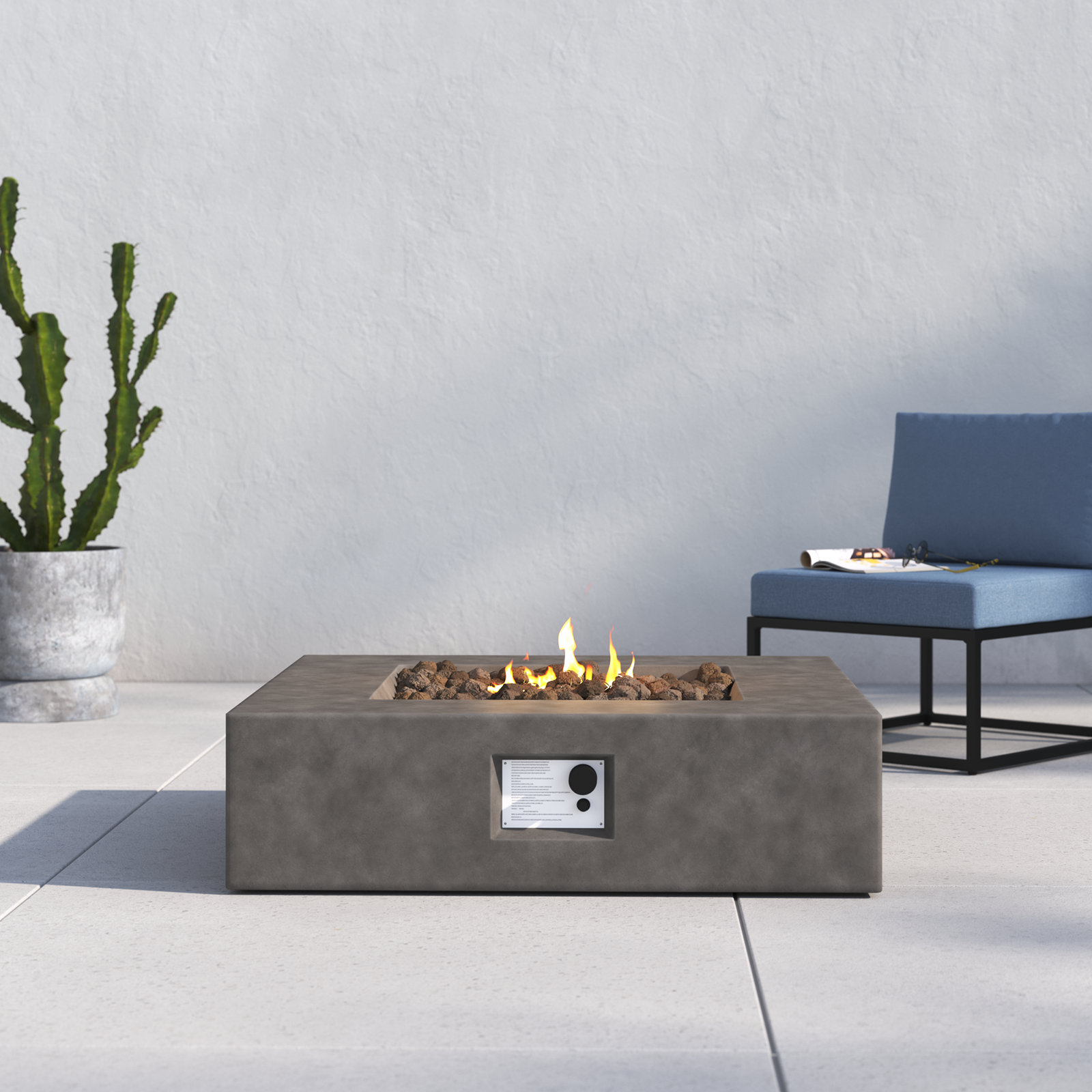 Rashid Fire Pit Table, Charcoal, 12" H x 42" W x 42" D