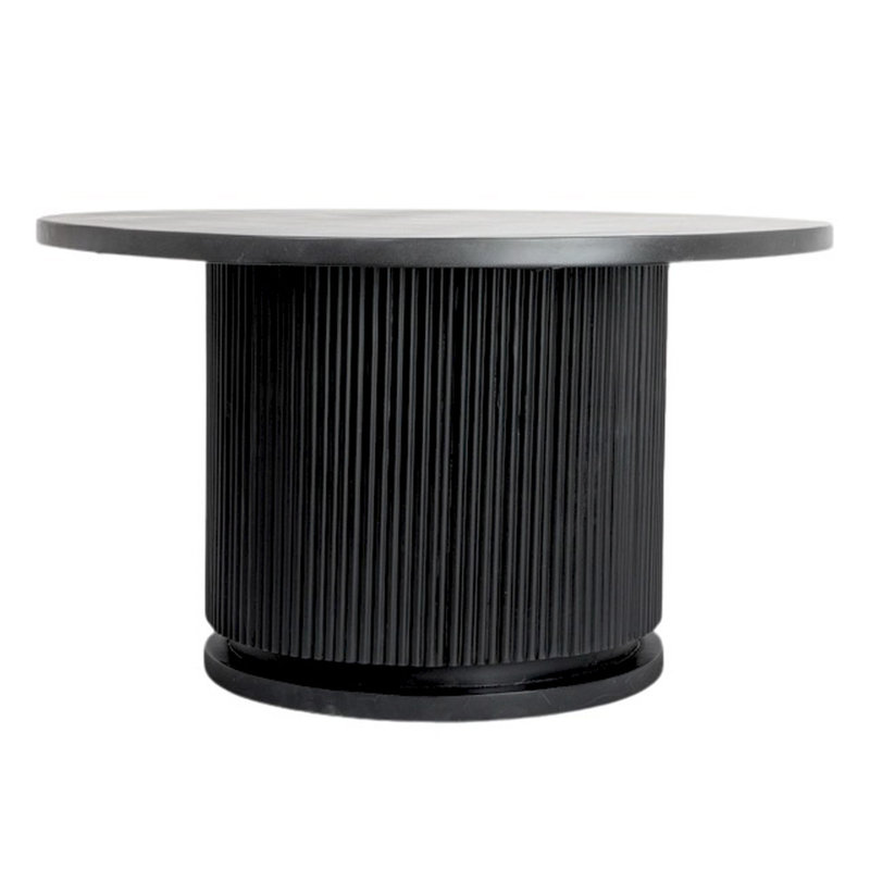 Round Mango Wood Pedestal Coffee Table with Ribbed Base, Black