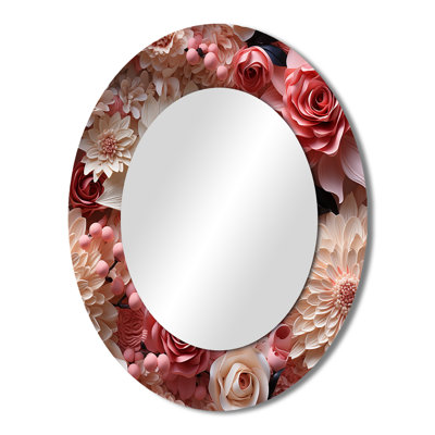 Pink And White Romantic Lace Whispers Flowers - Floral Decorative Mirror, Pink Wall Mirror, Printed Metal Art