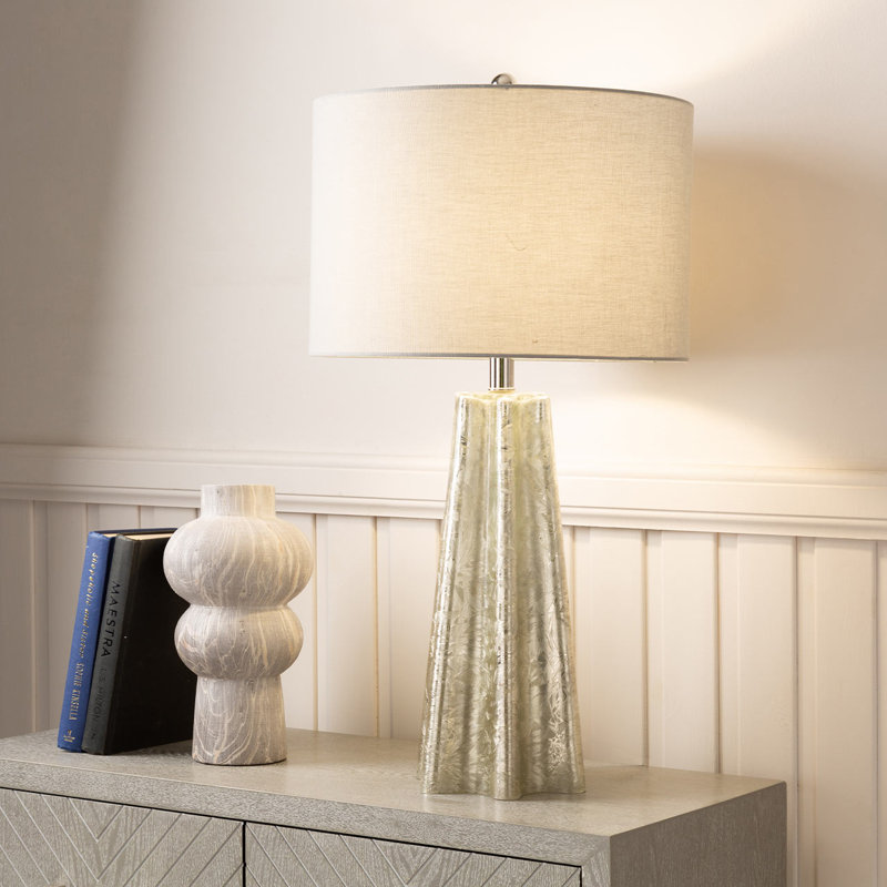 72cm Table Lamp with Glass Base For Bedroom Furniture, Bedside Buffet Lamp with Linen Shade