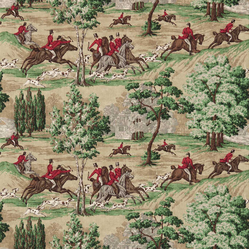 Tally Ho Fabric, Evergreen/Crimson