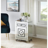 Noralie Glam 2-Drawer Accent Table in Mirrored & Faux Diamonds