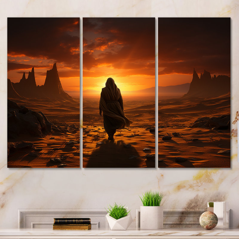 «Lonely Man Walking In Desert II» - art mural désert, Toile tendue, H 32 po x l 48 po x P 1 po