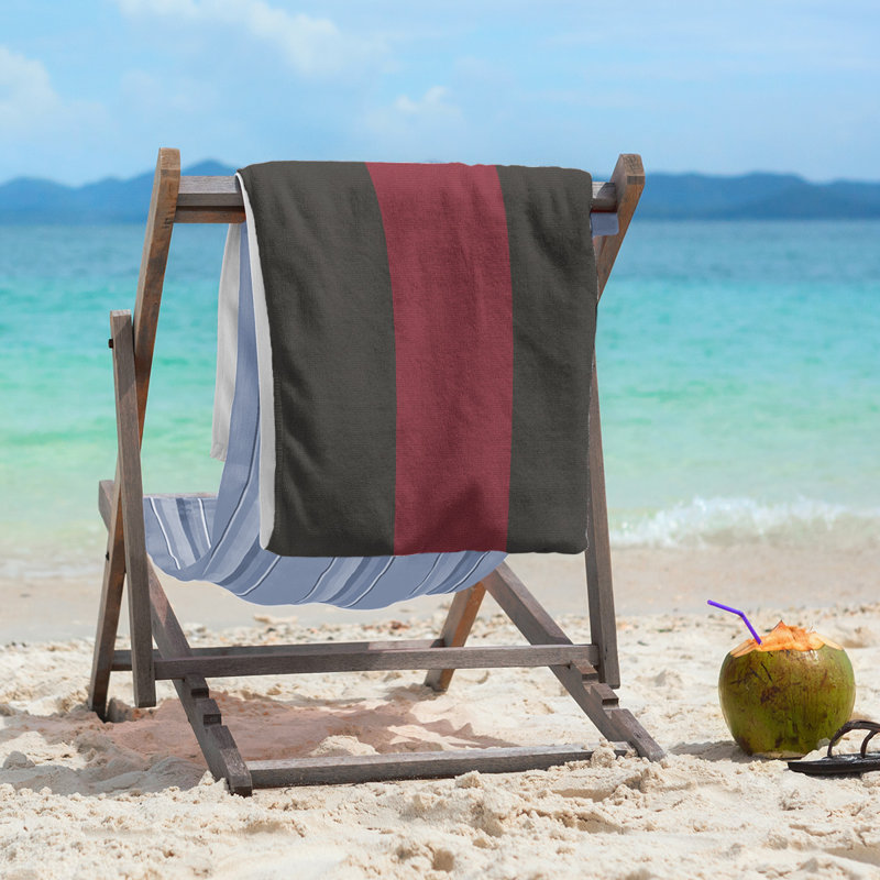 Lightweight Beach Towel, Black/Brick Red/Black, Microfiber