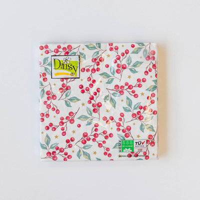 Set Of 20 Allover Holly Berries Napkins