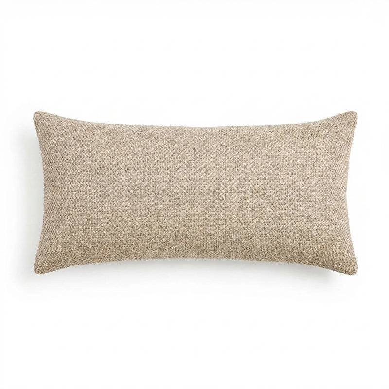 24X24 Fitted Down Feather Throw Pillow, Rectangle 9"H x 22"W, Beige Toile 5, Feather
