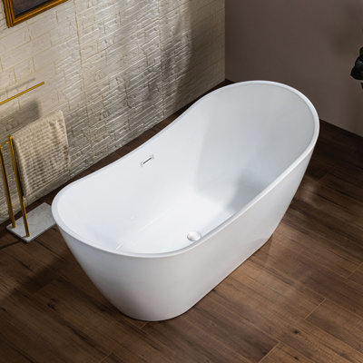 White with Matte Black Trim 67"" x 31.5"" Freestanding Soaking Acrylic Bathtub -  WoodBridge, W-B0010-C