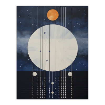 Wall Art Print Abstract Solar Eclipse Oil Painting Blue Geometric Planetary Orbits Night Sky Poster