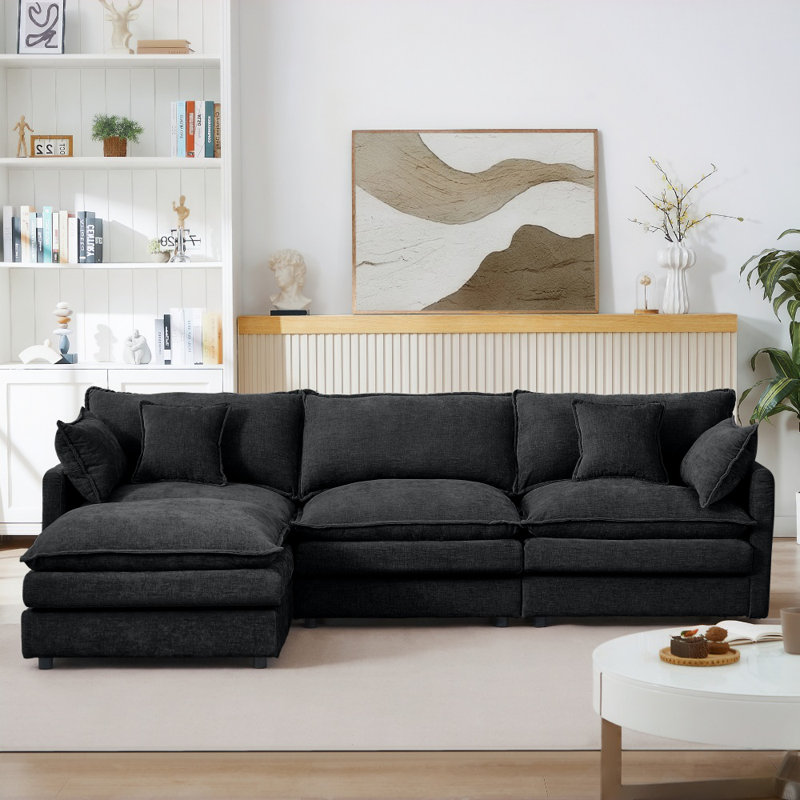 Canapé modulaire modulaire en chenille en L avec repose-pieds amovible