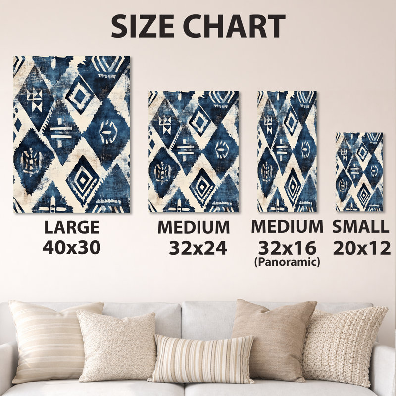 Motif tribal Indigo, 34" W x 44" H