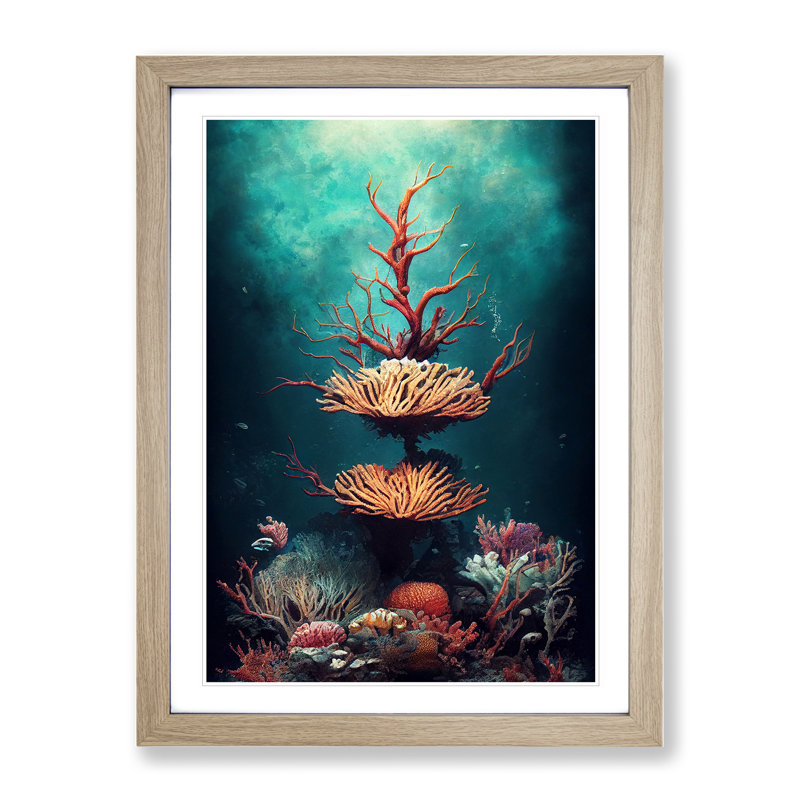 The Beautiful Coral Reef - Single Picture Frame Print, 64cm H x 46cm W x 2cm D, Oak Framed