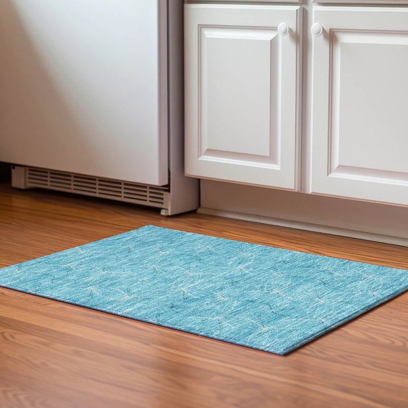 Premium Machine Washable Prisco Aqua Rug, Rectangle 1'8" x 2'6"