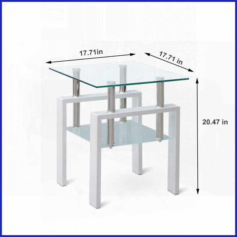Table basse en verre trempé transparent à 2 couches pour le salon - facile à nettoyer, peu encombrante avec rangement, Clair
