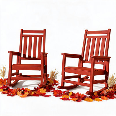 Ensemble de 2 fauteuils à bascule Adirondack à dossier haut, résistants aux intempéries – Mobilier extérieur robuste en bois composite – Fauteuil à bascule ergonomique pour jardin, terrasse et coin feu – Aspect bois pressé