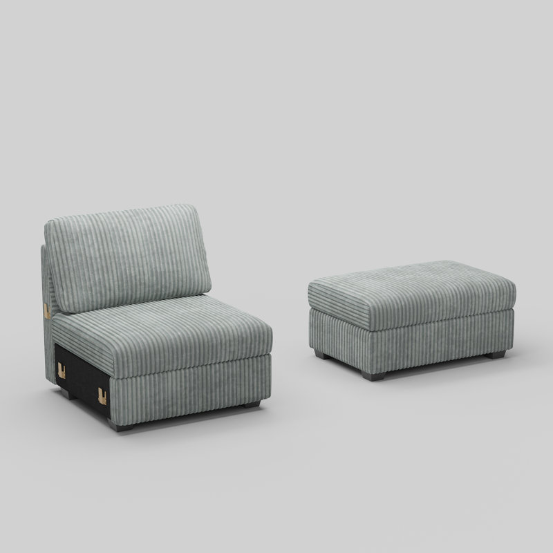 Canapé modulaire en velours côtelé Bianca, Velours côtelé gris pâle