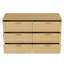 115cm 6-Drawer Chest with Faux Rattan Panel, Japandi Wide PVC Woven Dresser with Anti-Tip Device & Metal Handles,  Oak / Black-669303800
