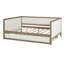 Lit de jour double rembourré avec couchette simple et garniture cloutée, tissu en lin, finition bois