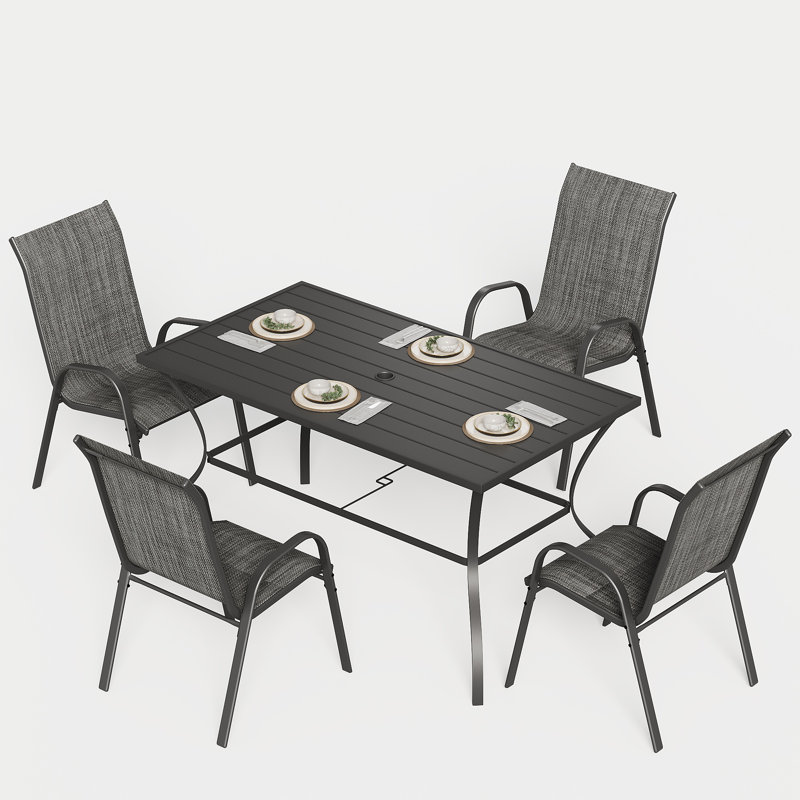 Ensemble repas extérieur pour 4 personnes Kensen, Gris foncé
