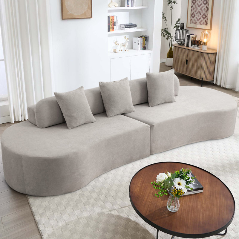 5-seat Curved Modular Boneless Sectional Couch, Gray Chenille