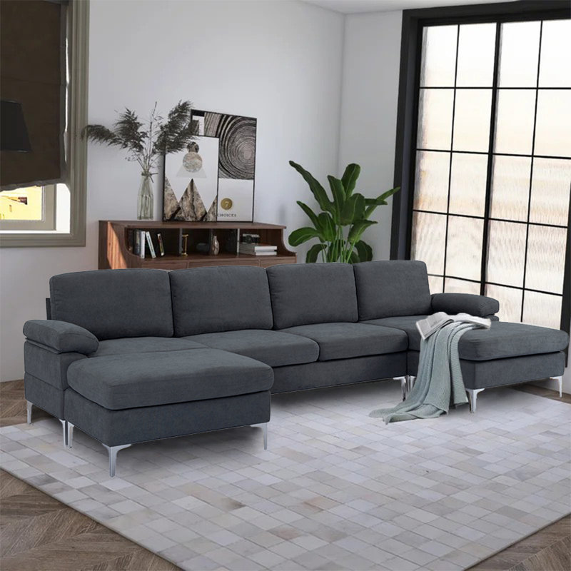 Canapé modulaire réversible avec repose-pieds Landover, Mélange de polyester gris foncé