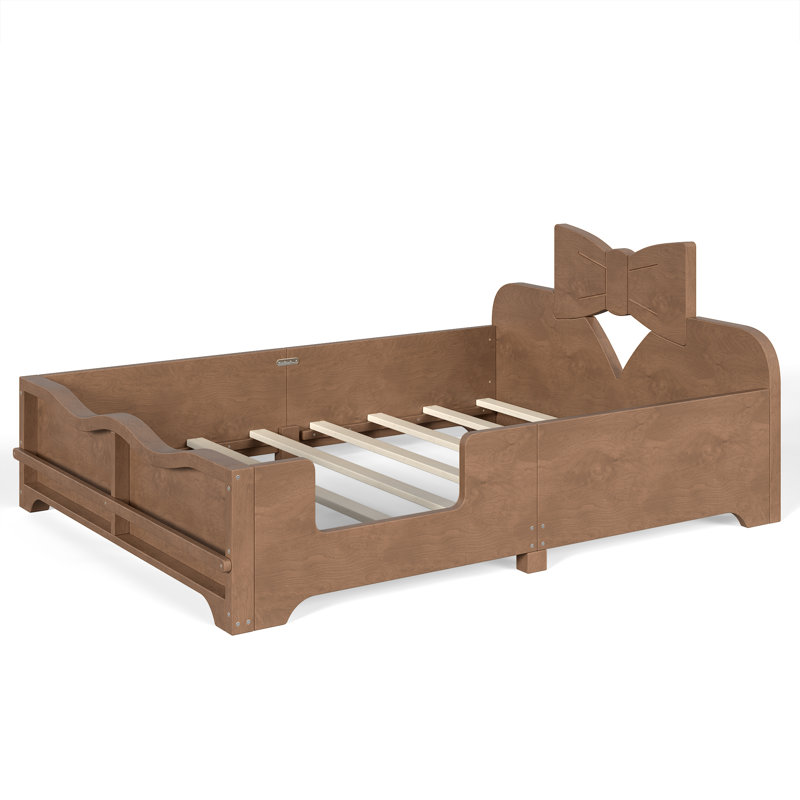 Lit plateforme pour enfant avec garde-corps et tête de lit en forme de nœud papillon Lullabow, Lit double, Naturel