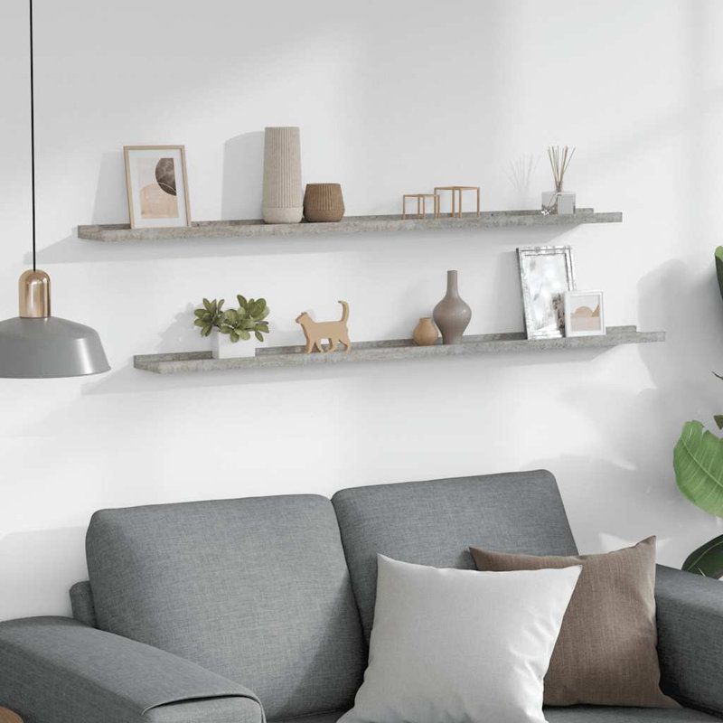 Wall Shelf Floating Shelf Wall Mounted Display Shelf for Photo Frame, 1.2" H x 45.3" W x 3.5" D, Concrete Gray