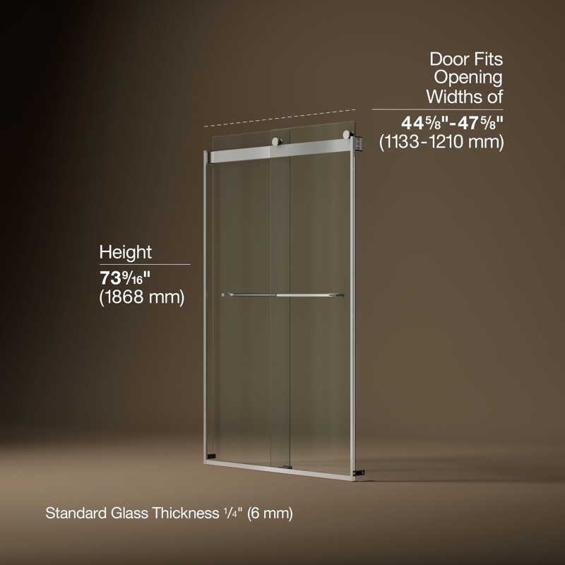 Levity 47.63" x 74" Bypass Shower Door with CleanCoat® Technology, Crystal Clear, Matte Nickel