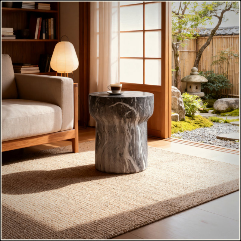 Tables de bout d'extérieur pour le patio, table d'appoint de jardin en faux terrazzo, petite table d'appoint ronde moderne pour l'extérieur, tabouret de jardin en souche d'arbre pour l'intérieur et l'extérieur