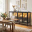 Buffet industriel noir l 59 po x H 31,5 po avec 4 portes en verre et lumière DEL