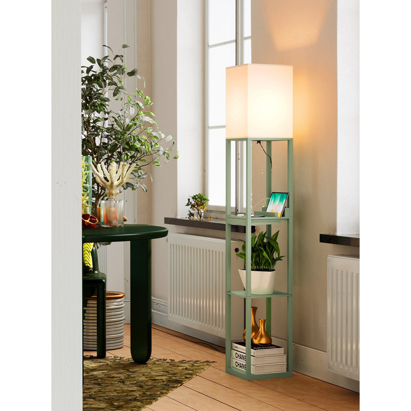 Latitude Run 63" Column Floor Lamp with Outlet and Drawer, Green