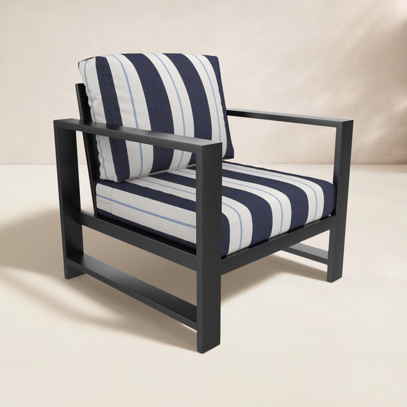 Fauteuil d'extérieur en métal Dulcie avec coussins Sunbrella®, Sunbrella Relate Harbor