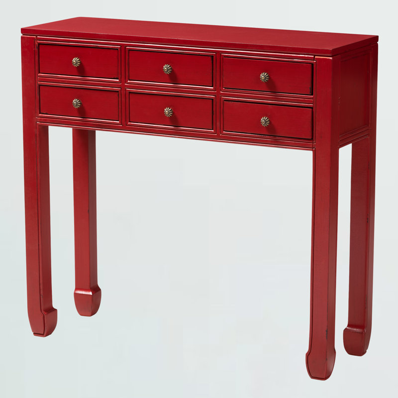 Console en bois massif Aliegha, 6 tiroirs, rouge H 33,46 po x l 35,43 po x P 11,81 po