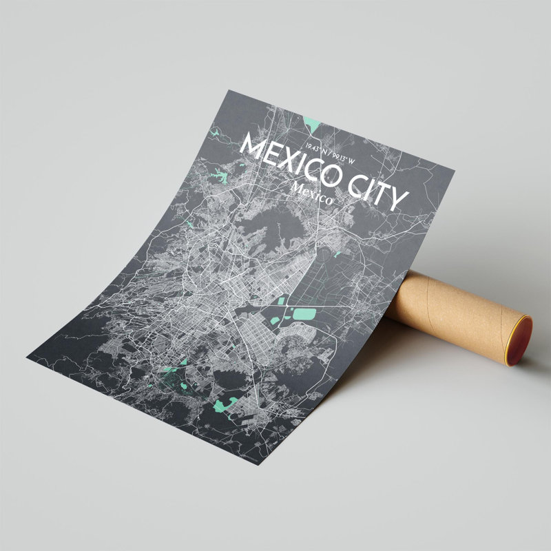 «Mexico City Map», impression, H 20 po x l 16 po, Vert / gris