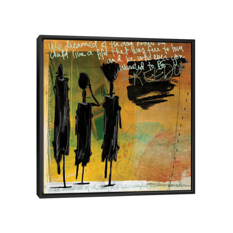 Tribu jaune par Nikki Chu - impression, Cadre noir, H 37 po x l 37 po x P 1,5 po