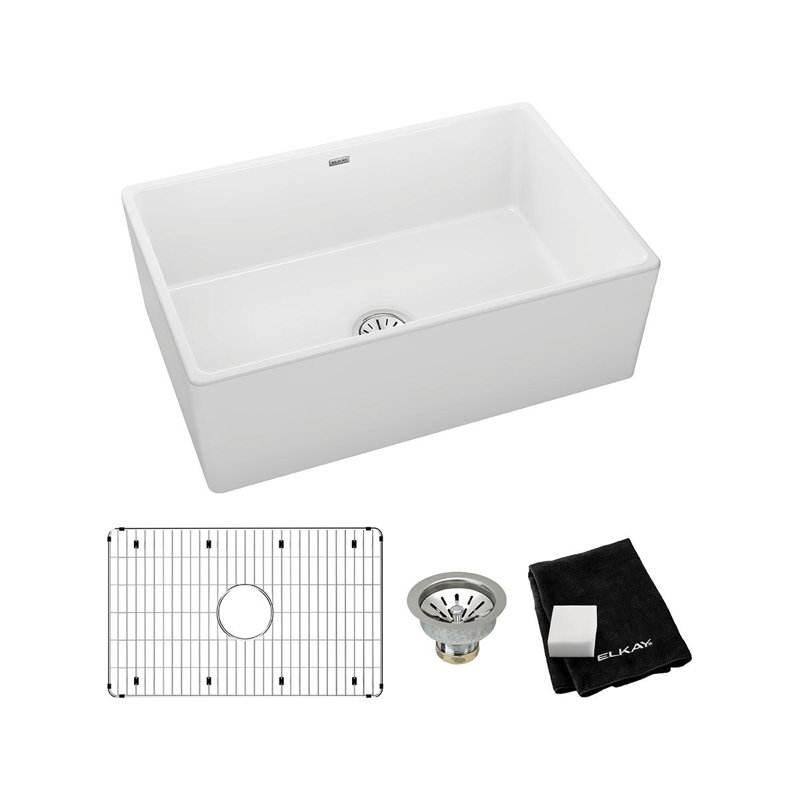 Fireclay 30" L x 20" W Farmhouse Kitchen Sink, White