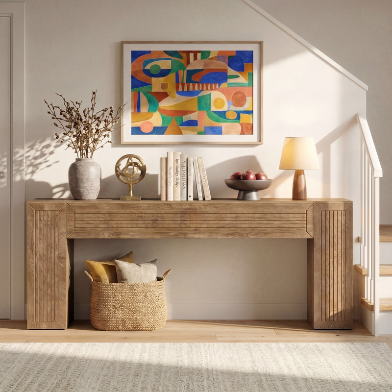 Console très longue 78,74 po, table de vestibule étroite avec base robuste, table de canapé de style campagnard pour couloir, salon, entrée