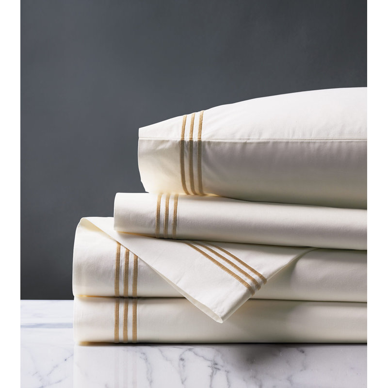 Tessa 100% Cotton Percale Sheet Set, King Sheet Set + 2 Pillowcases, Ivory/Antique